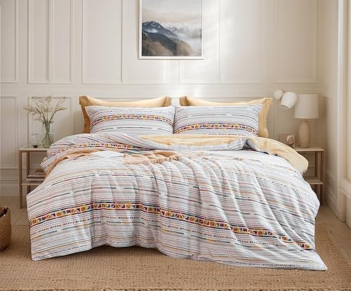 Miniatura 42 de SLEEPBELLA Juego de edredón de muselina de doble capa lavada de 100 % algodón, tamaño Queen, bohemio azul y amarillo, esponjoso, grueso, a cuadros