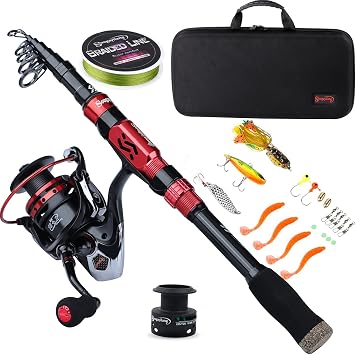 Sougayilang Telescopic Fishing Pole with Spinning Reel Portable Fishing Rod Reel Combos