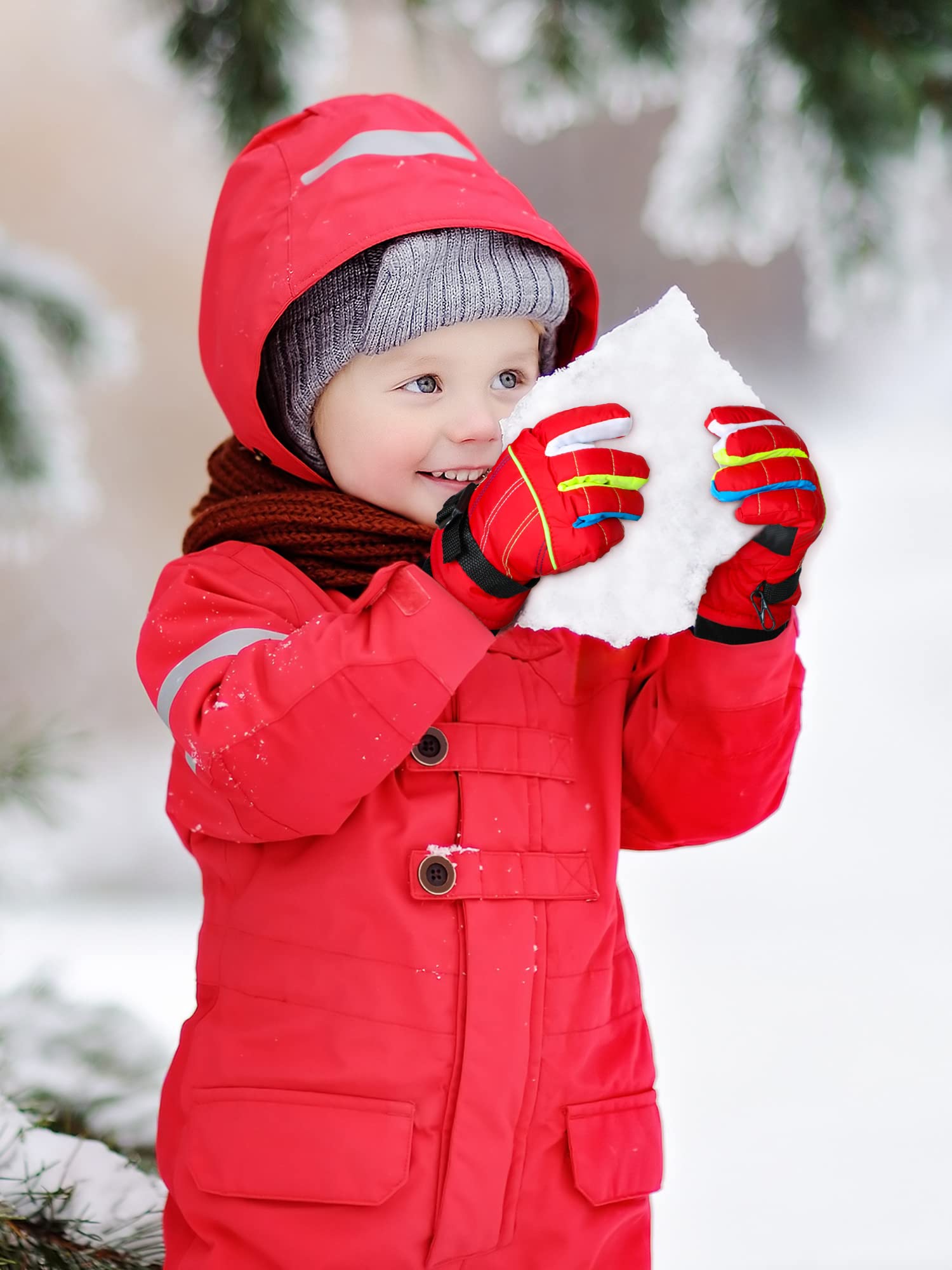 Bencailor 6 Paia di Guanti Invernali Impermeabili Antivento per Bambini (6-10 anni, Rosso, Verde, Blu, Viola, Nero, Rosa)