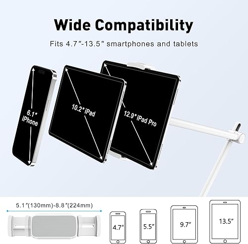 Miniatura 3 de AboveTEK Soporte para tablet para escritorio y cama, brazo de aluminio para iPad con abrazadera giratoria de 360, soporte ajustable para teléfono