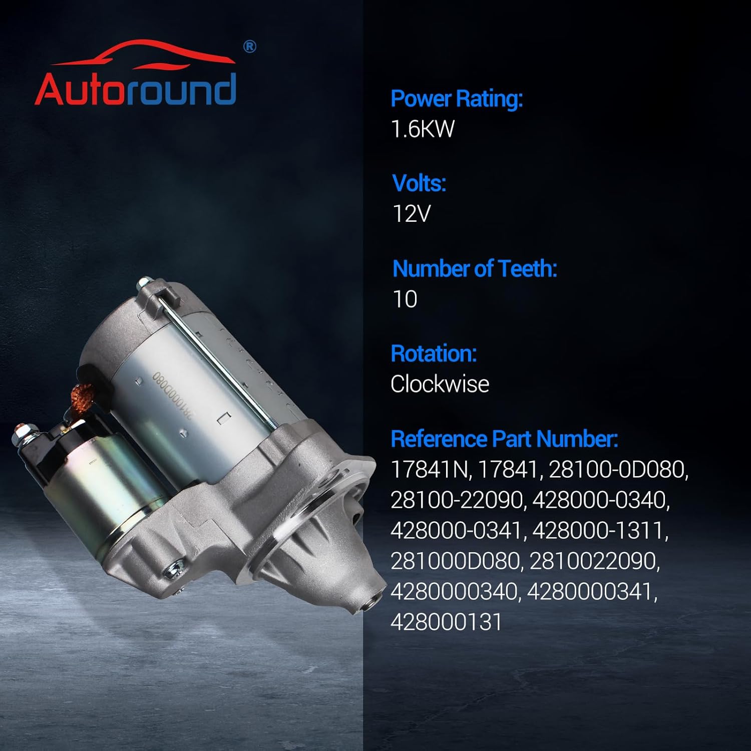 Autoround 17841 Starter Motor Fit for Toyota Corolla/Matrix 2003-2008, Pontiac Vibe 2003-2008, 1.8L L4 Engine, OE Replacement # 28100-0D080 28100-22090