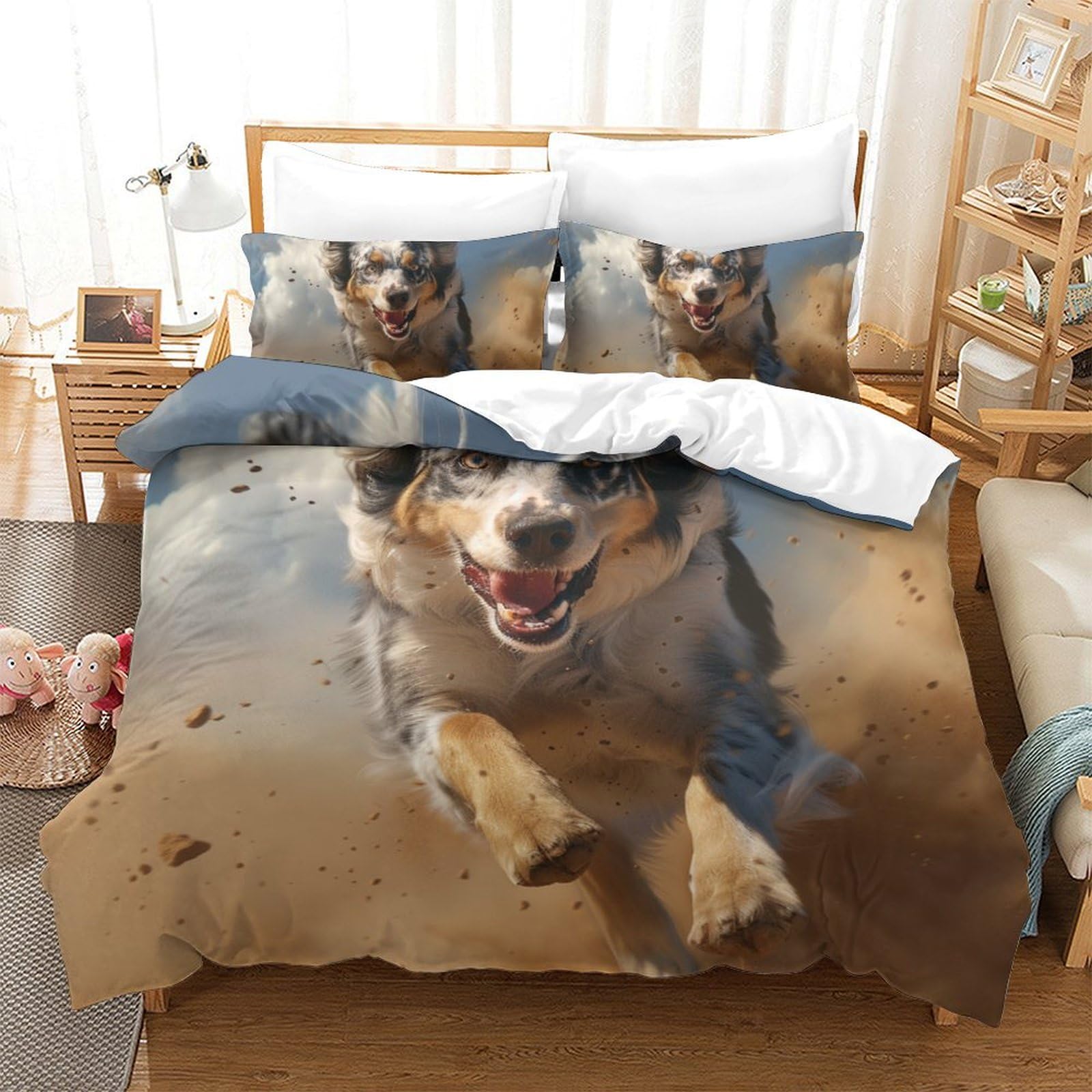 Housse de couette Berger Allemand 220x240 cm avec ses taies d'oreiller pour chambre de passionné