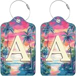 Initial Luggage Tags for Suitcases,2 Pack Personalized Luggage Tag with Privacy Name Card,Travel Bag Tags with for Women Men Kids Girls Travel Sports,Letters A