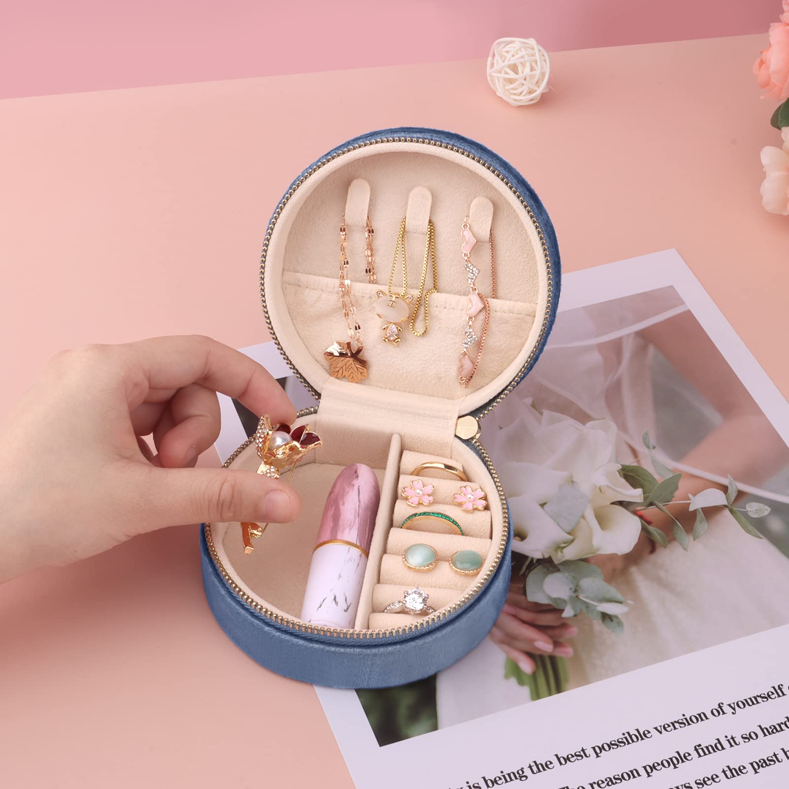 Portagioie Da Viaggio In Velluto Verde - Mini Organizer Per Anelli, Orecchini E Collane