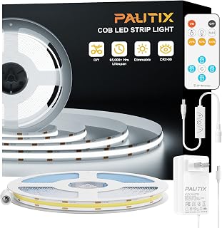 PAUTIX COB LED Strip Light 32.8ft,LED Lights UL-Listed Daylight White 6000K Strip Lights with RF Remote,Dimmable Super Bright 24V Cool White Natural White LED Tape Lights,Cabinet Office Lighting