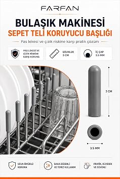 Farfan 100 Adet Gri - Bulaşık Makinesi Sepet Ucu Plastik Kapak - Pas ve Çizilme Önleyici Koruyucu - Tamir Seti