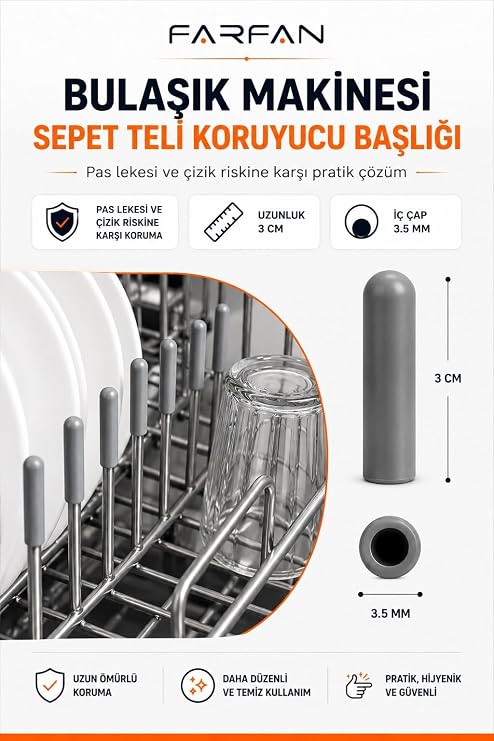 Farfan 100 Adet Gri - Bulaşık Makinesi Sepet Ucu Plastik Kapak - Pas ve Çizilme Önleyici Koruyucu - Tamir Seti