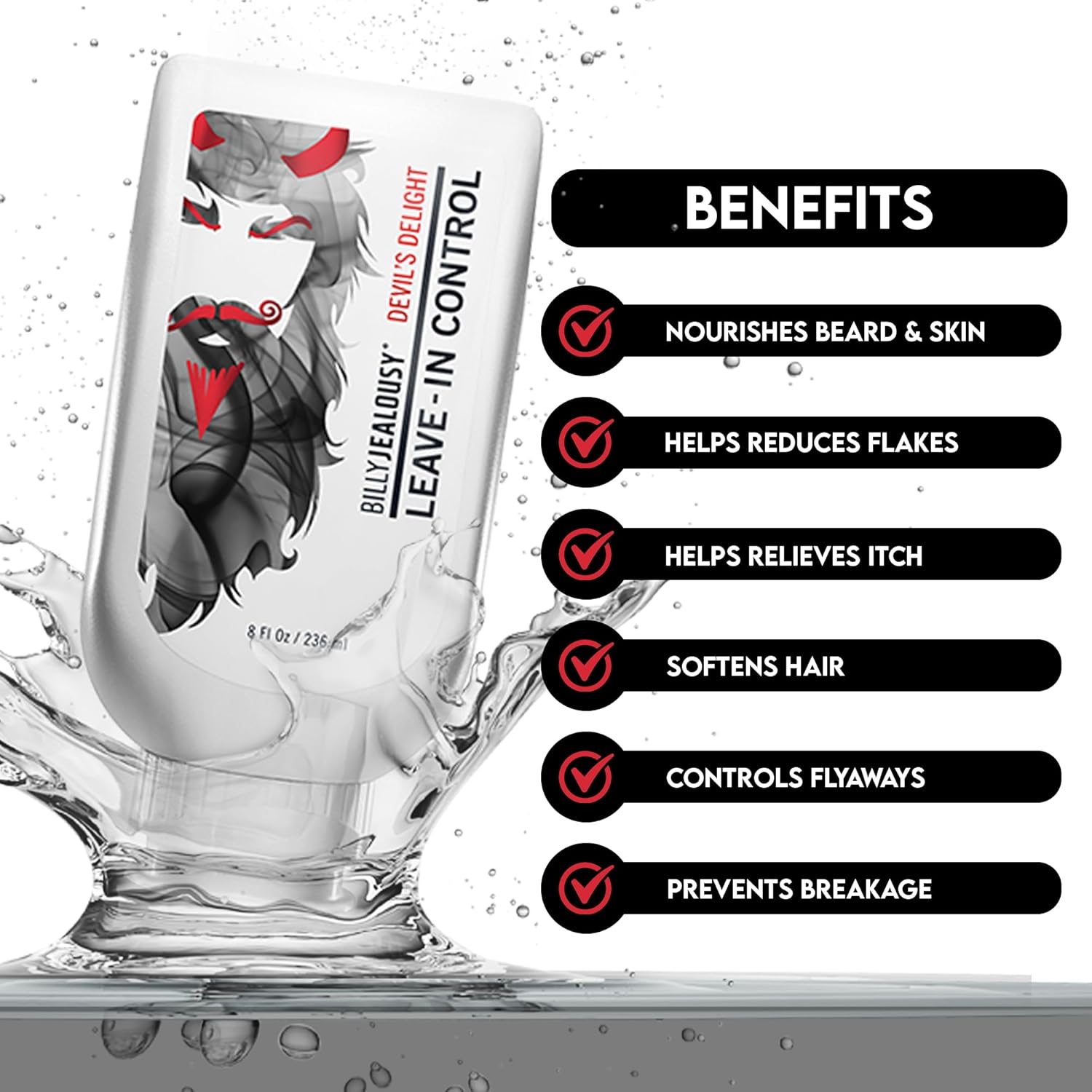 Billy Jealousy Beard Control Leave In Beard Conditioner for Men with Aloe Leaf Juice and Jojoba Seed Oil, Softens Hair and Skin, Light Hold with Matte Finish