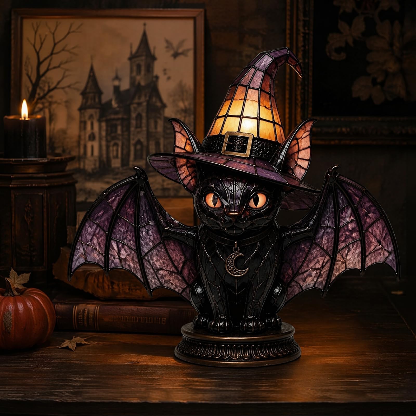 Stained Glass Witch Hat Lamp, Gothic Witch Hat Night Light