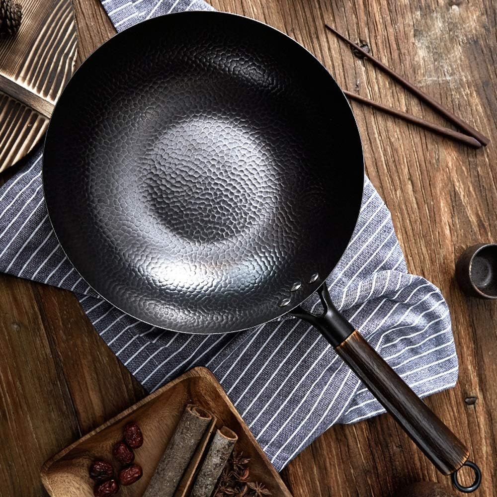ABBNIA Iron Wok Cast Iron Pan Non-Coated Pot General Use for Gas and Induction Cooker Chinese Wok Cookware Pan Kitchen Tools