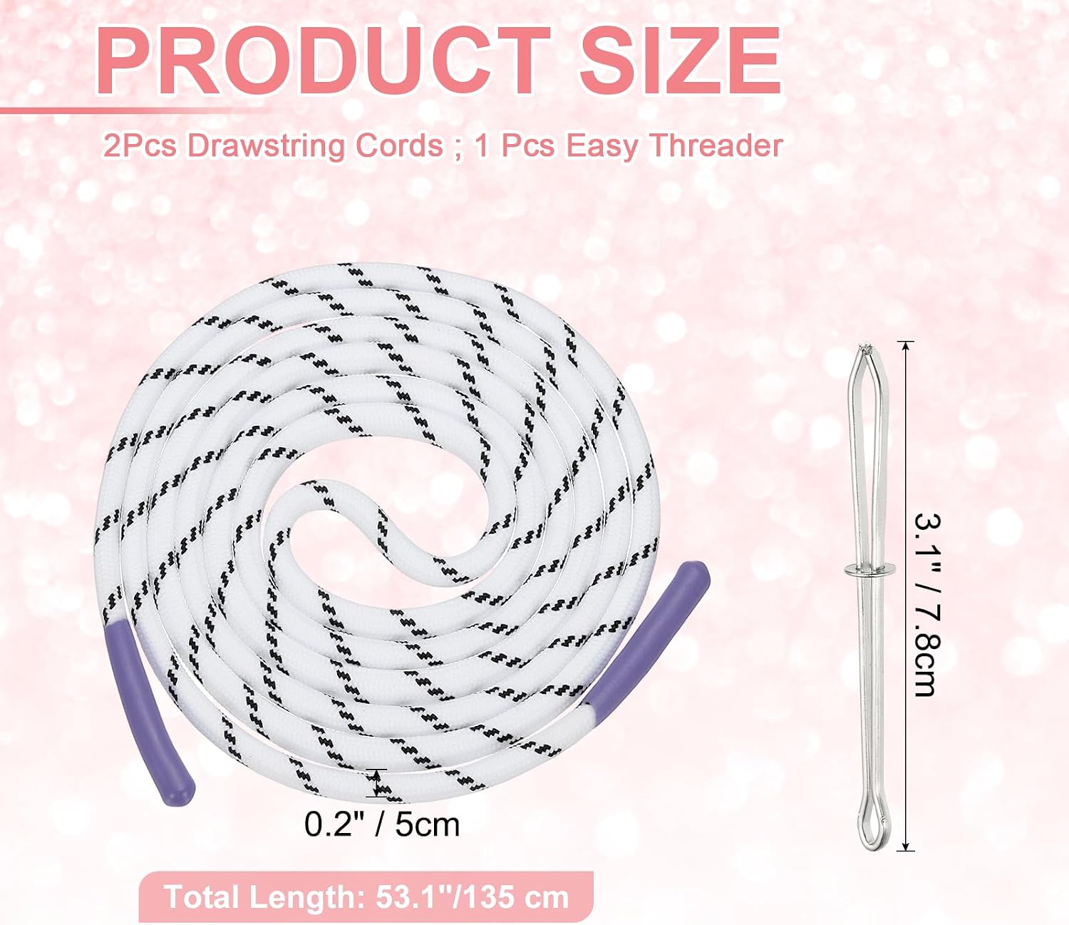 uxcell 2Pcs 53" Drawstring Cords Replacement with Threader Purple image 2