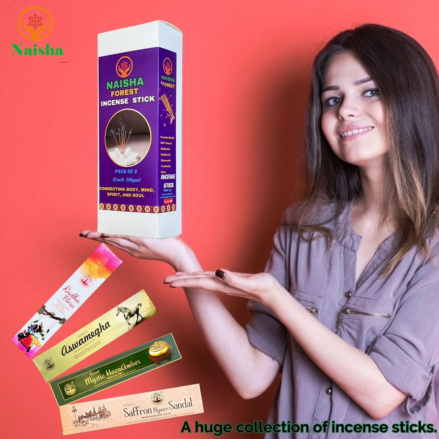 Naisha Premium Incense Sticks Gift Set of 4 (50 Gm Each) Fine Quality Sticks for Positivity Long Lasting Fragrance - Image 4