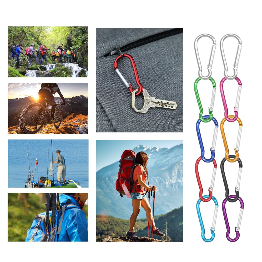 10 Mousquetons En Aluminium - 5 Couleurs - 3x5 Cm - Pour Sac à Dos, Camping, Randonnée, Porte-clés - Légers Et Résistants - 7