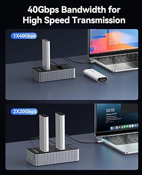 ORICO 40Gbps M.2 NVMe Hard Drive Docking Station with Offline Clone Dual-Bay NVMe Cloner with USB C Cable for Both (M Key, B+M Key) PCIE NGFF Dock, Compatible Size 22110 2280 2260 2242 2230-IT28N
