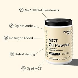 Perfect Keto 7g MCT Oil Powder, Medium Chain Triglycerides Supplement, Non Dairy Coffee Creamer for Keto Diet, Ketogenic MCT Oil Mix for Coffee, Smoothie, Protein Shakes, Salted Caramel, 30 Servings
