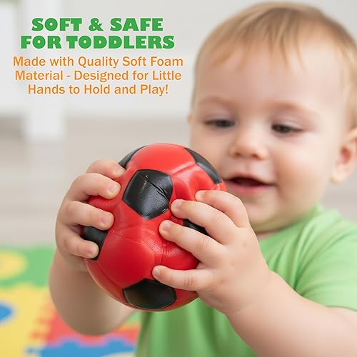 Miniatura 2 de Kiddie Play 8 bolas de espuma para niños, pelotas suaves para niños pequeños, fútbol, baloncesto, béisbol, fútbol, tenis con bolsa de transporte,