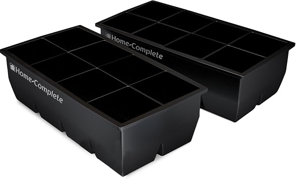 Home-Complete Large Ice Cube Tray, Double Pack, Black