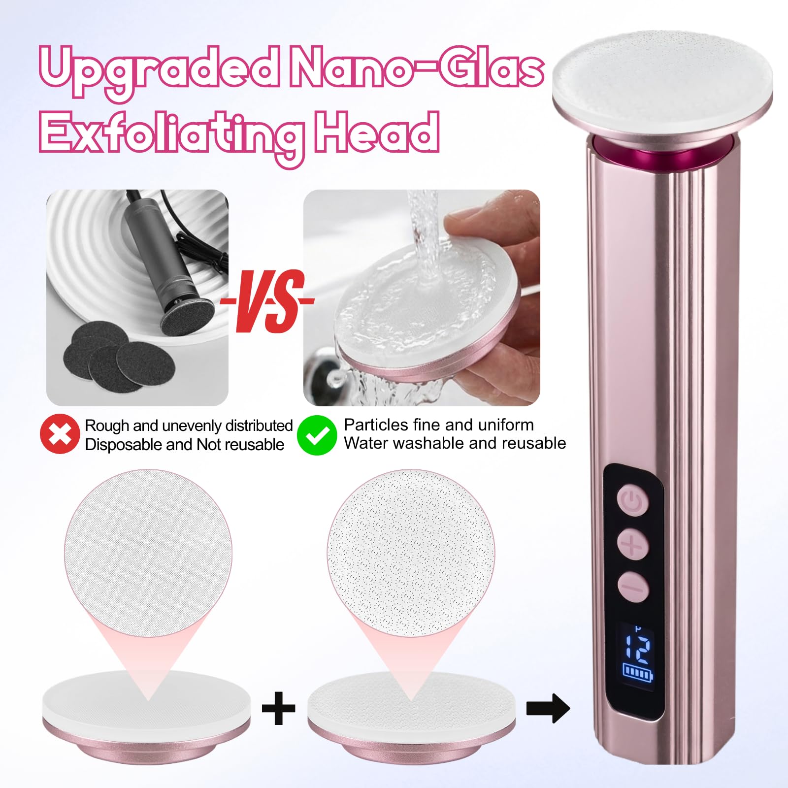 2 in 1 Lima Piedi Elettrica senza Fili 2600 mAh, Togli Calli Piedi 9 Velocità Regolabili 2 Testine in ​​Nano-vetro, Pedicure Elettrico Professionale Leviga Talloni, Rosa