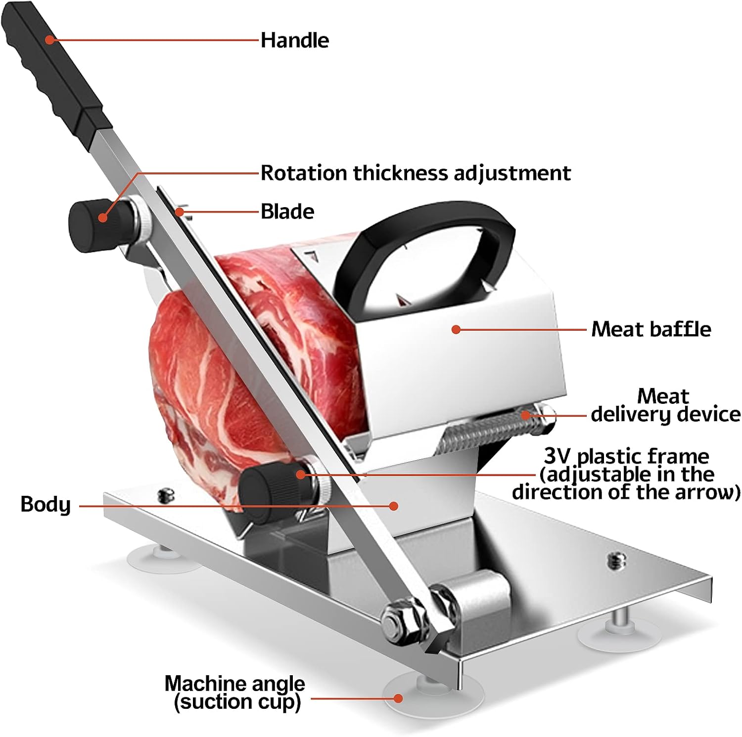 Manual Frozen Meat Slicer，Stainless Steel Meat Cutter Machine，Food Slicer for Home Cooking of Hot Pot
