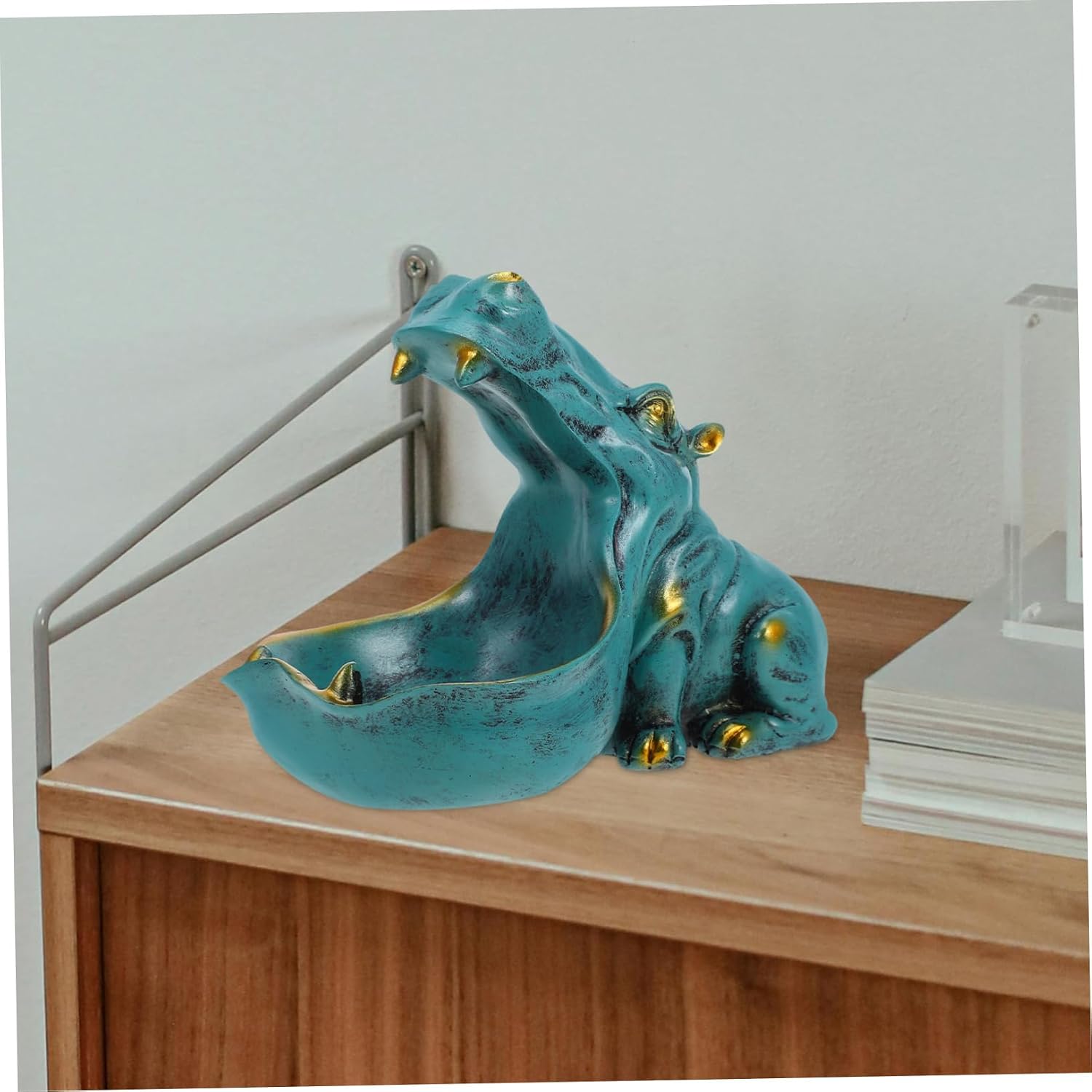 Unique Decorative Hippo Statue Candy Bowl Key Holder Funny Home Decor Resin Ornaments