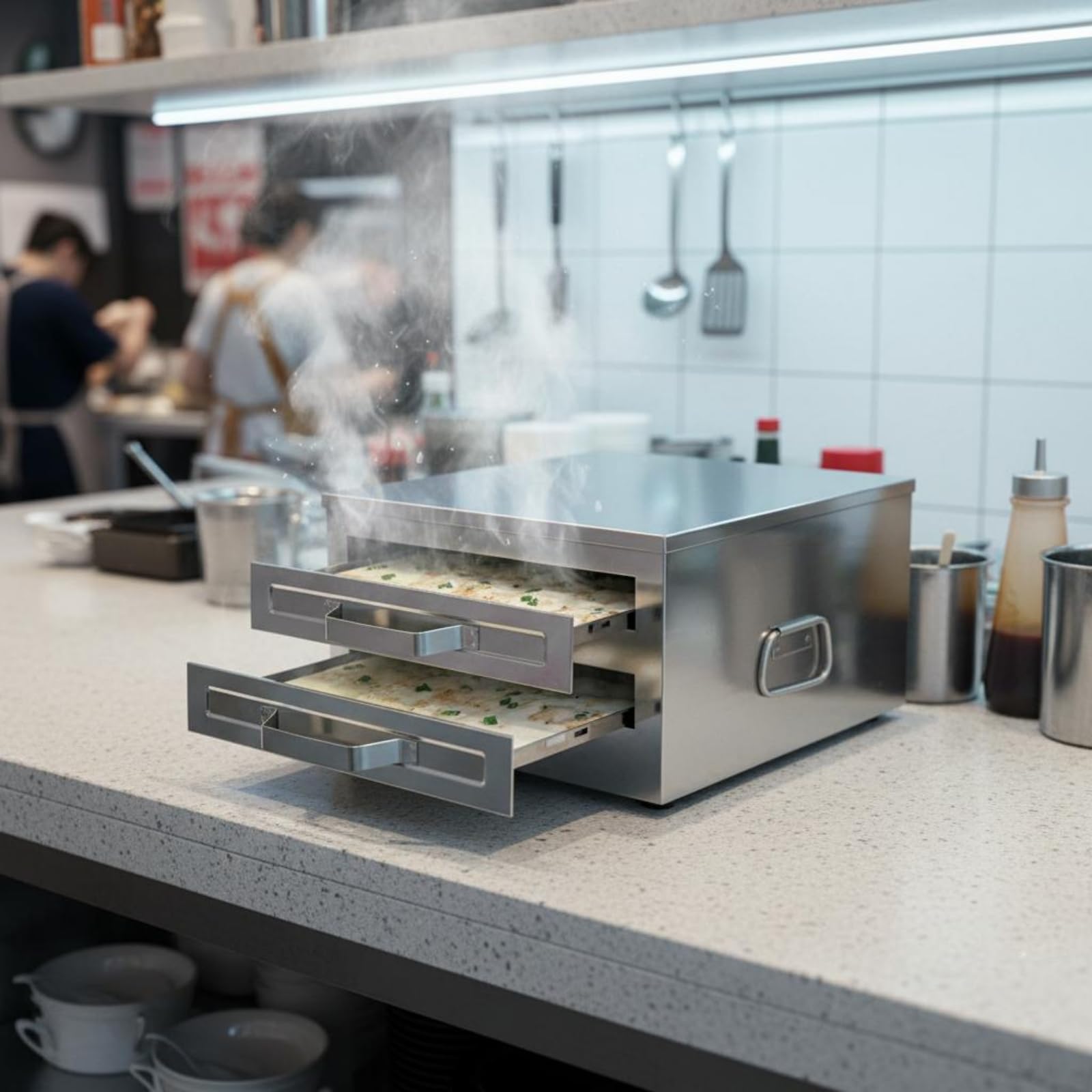 Vaporizzatore Elettrico a Doppio Strato Cucina Sana Vaporiere in Acciaio Inox Multifunzione Attrezzatura da Ristorazione per Ristoratori, Colazione