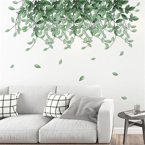 Miniatura 2 de Calcomanías de pared colgantes de hojas flotantes y caídas, diseño de plantas verdes de sacinora para pared, calcomanías de vinilo removibles para