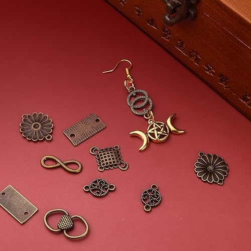 Miniatura 3 de BronaGrand Colgantes para conectores, suministros de manualidades de 3.53 oz, bronce antiguo, corazón, cruz, flor, formas de regla, fabricación de
