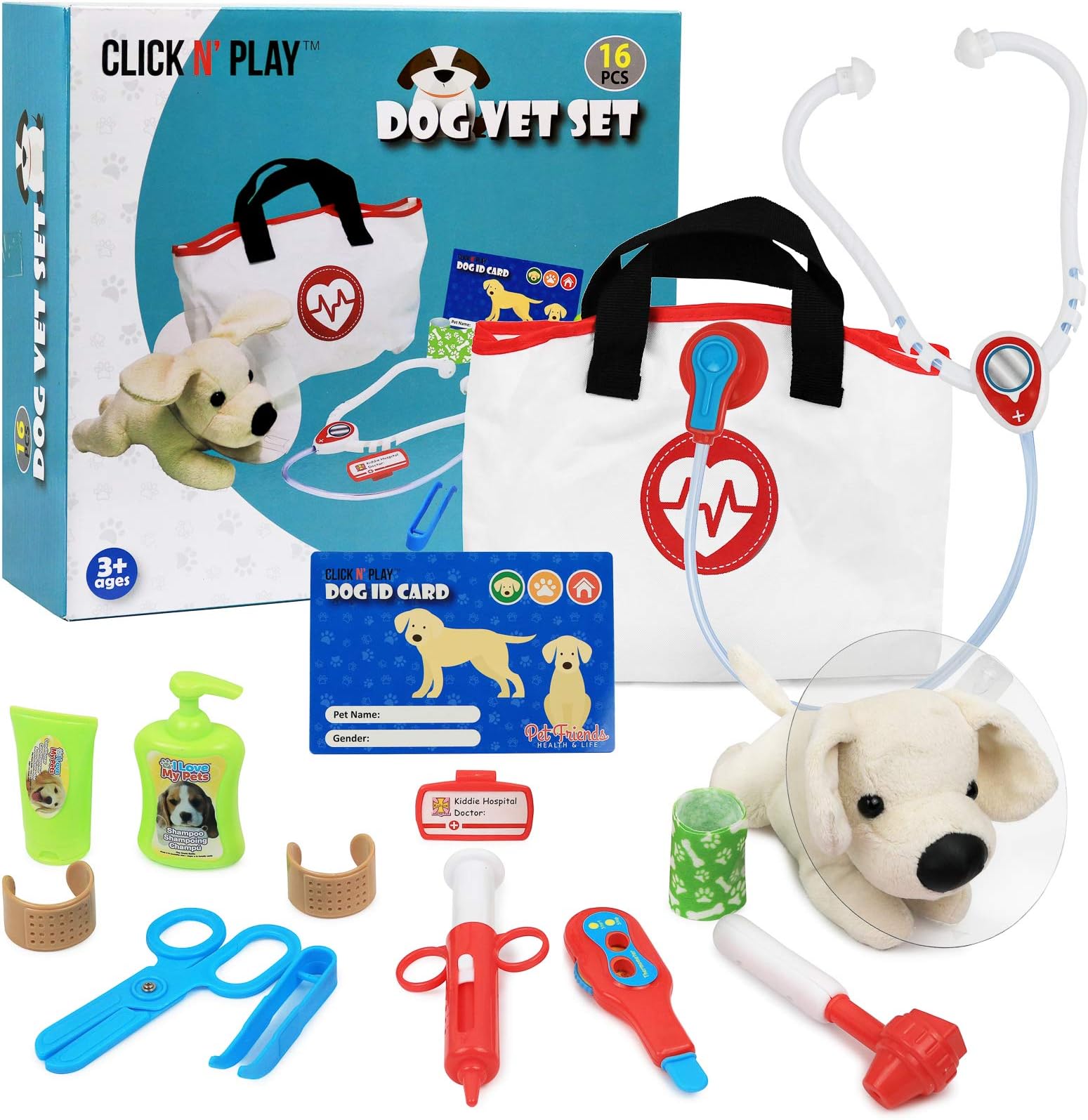 Pretend Play Pet Examine & Treat Vet Veterinary Doctor Play Set for Animal Pets Dogs 16Piece