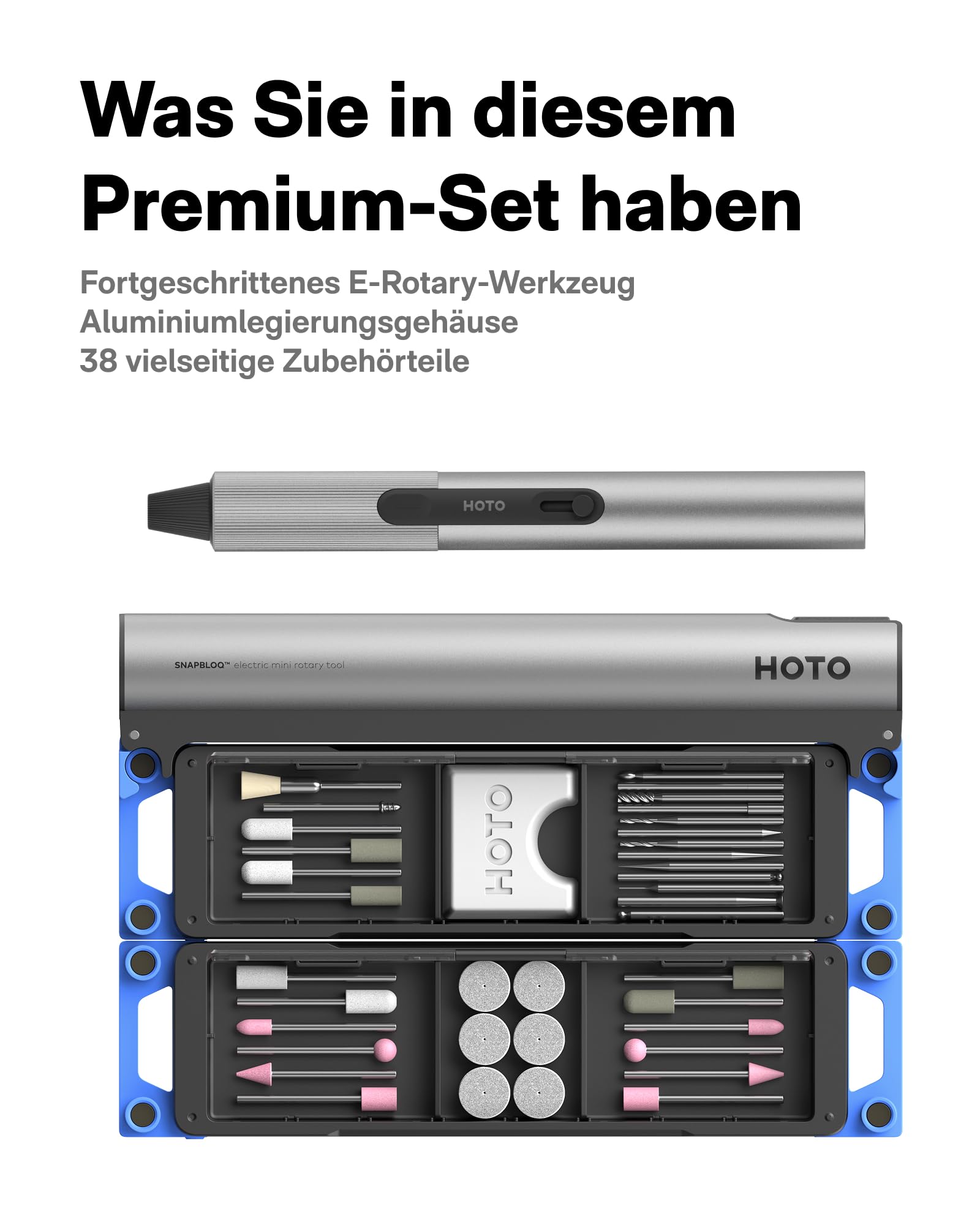 HOTO SNAPBLOQ™ R-A04 Multifunktionswerkzeug, bürstenloser Motor, 15.000–22.000 U/min, 38-teiliges Zubehörset zum Schleifen, Gravieren, Bohren und Polieren