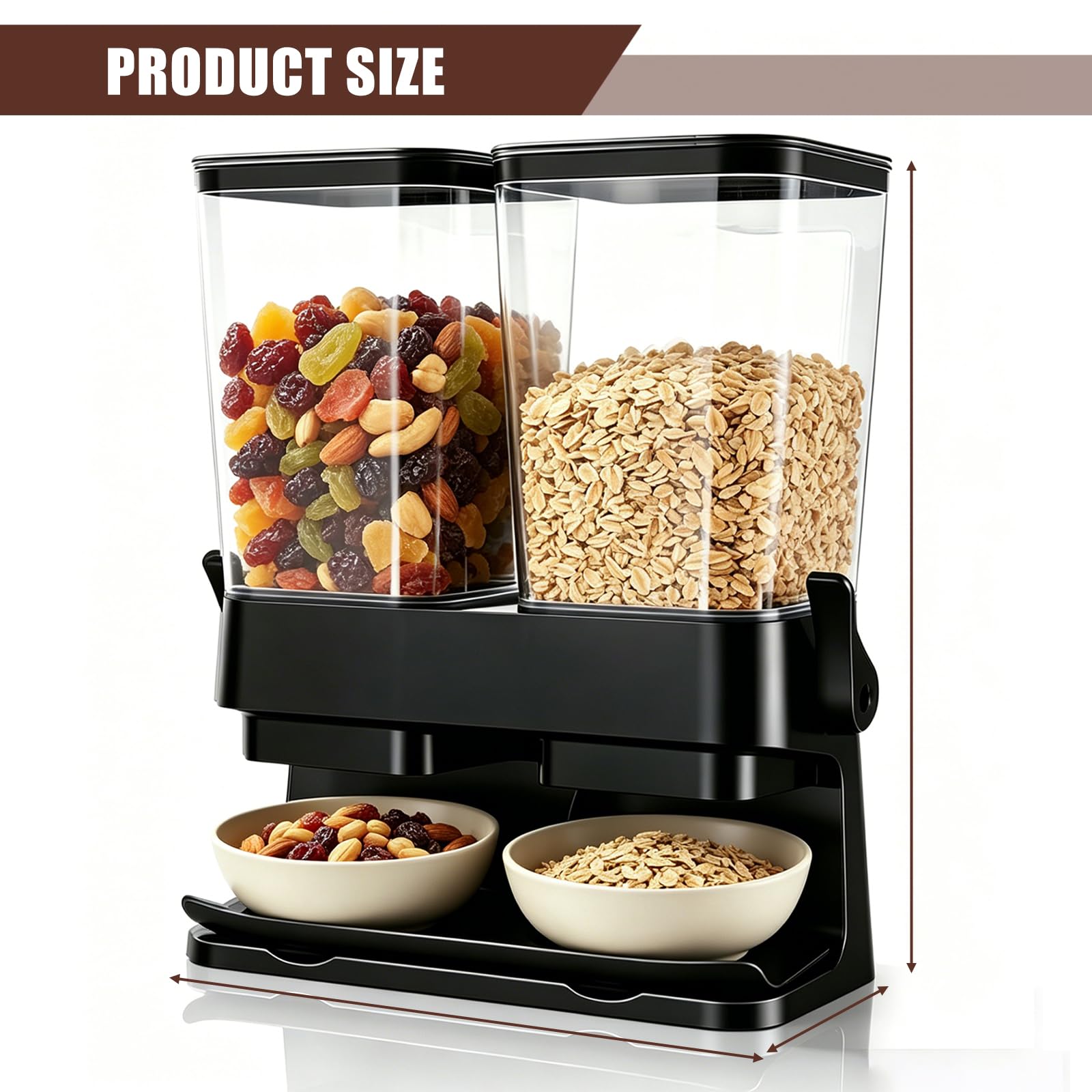 Muesli Dispenser: doble caja de almacenamiento de cereales hermética de 3 litros, gran capacidad, organizador de muesli, para cocina, doble control, distribuidor de alimentos secos para
