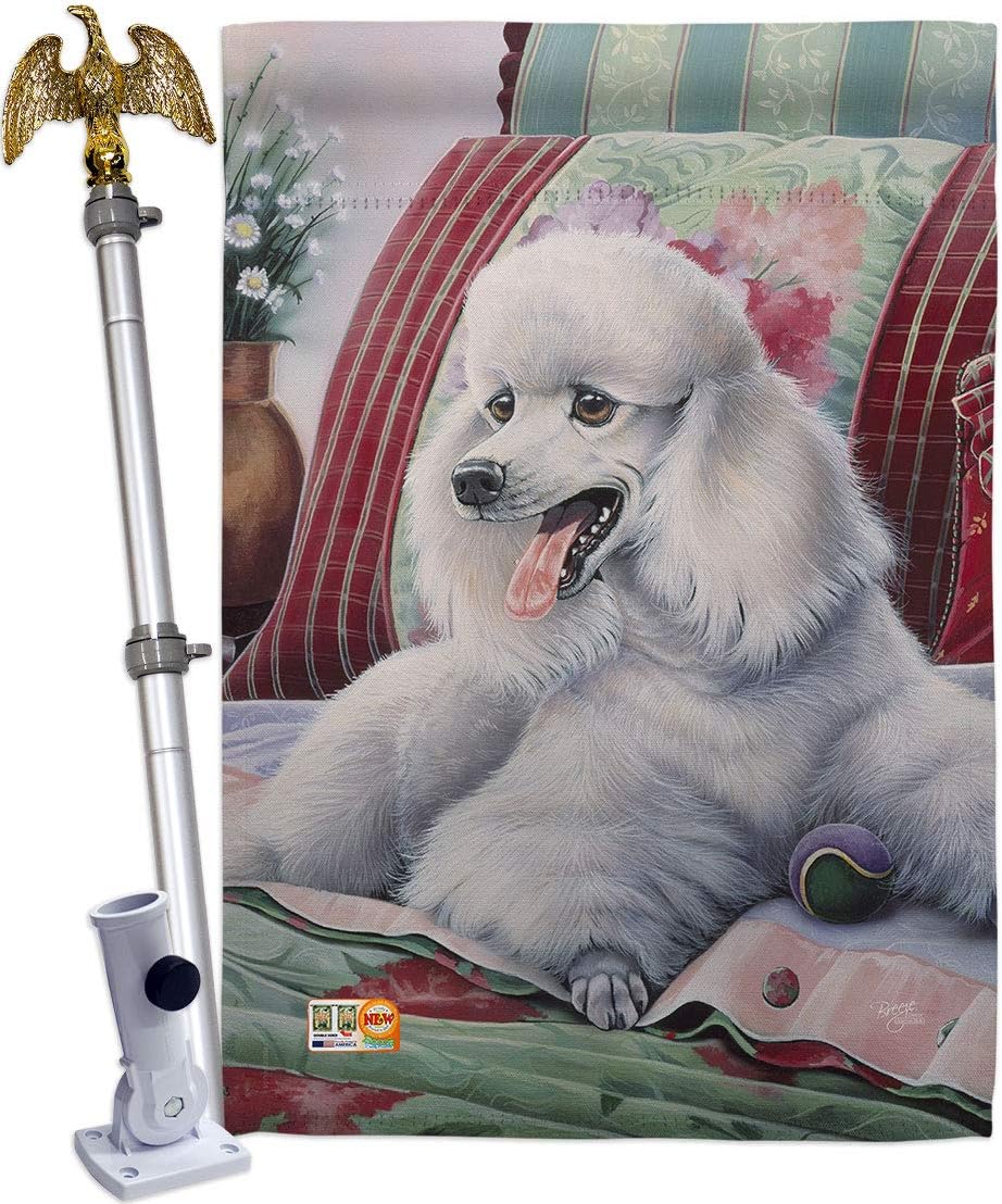 Dog Poodle House Flag Set Animals Puppy Spoiled Paw Canine Fur Pet Nature Farm Animal Creature Small Decorative Gift Yard Banner Made In USA 28 X 40