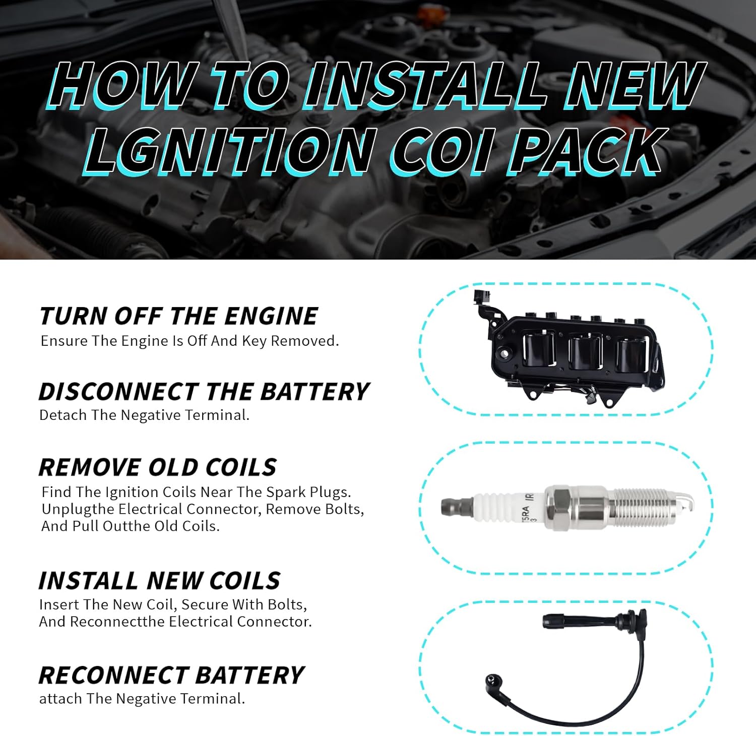 Set of 1 Ignition Coils Pack UF498 27301-37150 UF-498 5C1501 with 6 Iridium Spark Plugs and Spark plug Wire Set Compatible with Hyundai Tucson 2005 2006 2007 2008 2009 Kia Sportage 2005-2010 2.7L V6