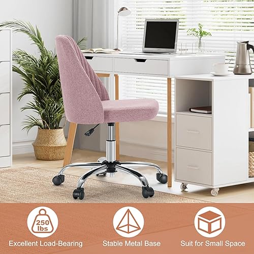 Miniatura 8 de DUMOS Silla de oficina, cómoda silla de escritorio giratoria con ruedas, asiento ancho, sin brazos, altura ajustable, sillas de computadora para el