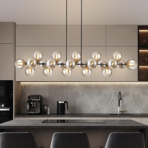 Candelabros lineales para comedor, lámpara de araña lineal Sputnik con 22 luces gris ahumado, lámpara colgante de isla colgante para cocina, mesa