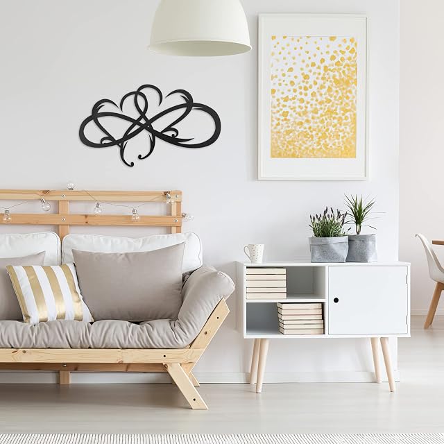 icyant Black Metal Wall Art, Infinity Heart Steel Wall Decoration Personalized Wall Sculpture Metal Artwork for Wall Heart Wall Decor Wire Wall Art for Home Bedroom Bathroom Garden