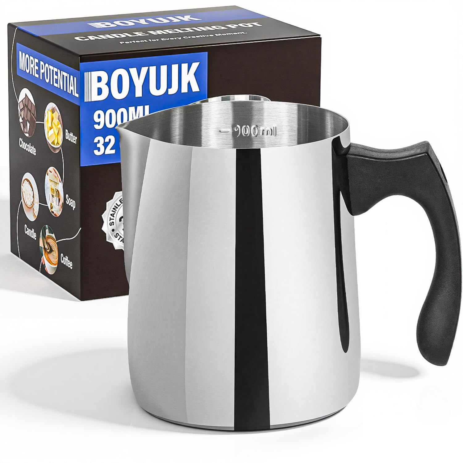 BOYUJK Candle Wax Melting Pot, Wax Melter for Candle Making, 900ML High Volume Dripless Pouring Pitcher Candle Making Pot with Heat-Resistant Handle for Candle Making Crafts in Home Kitchen (900 ml)