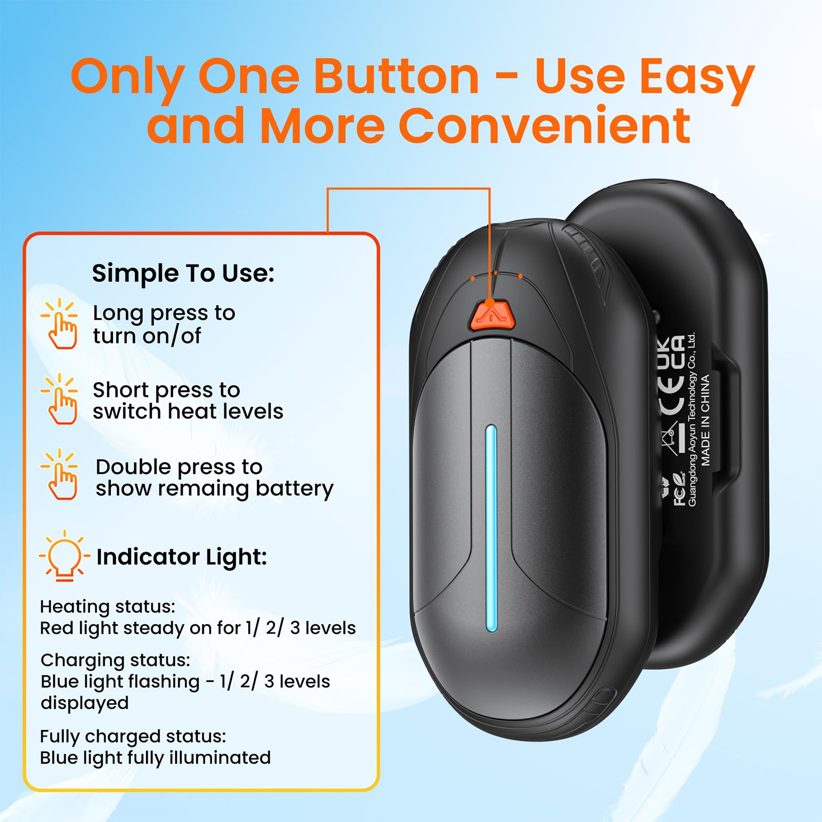 Electrique Chaufferette Main Rechargeable Reutilisable: 2pack Mini Hand warmer Chauffage USB-C 3000mAh Batterie Portable Chauffe Cadeau pour Femme Homme Enfant Chauffante pour Extérieur Camping Chasse
