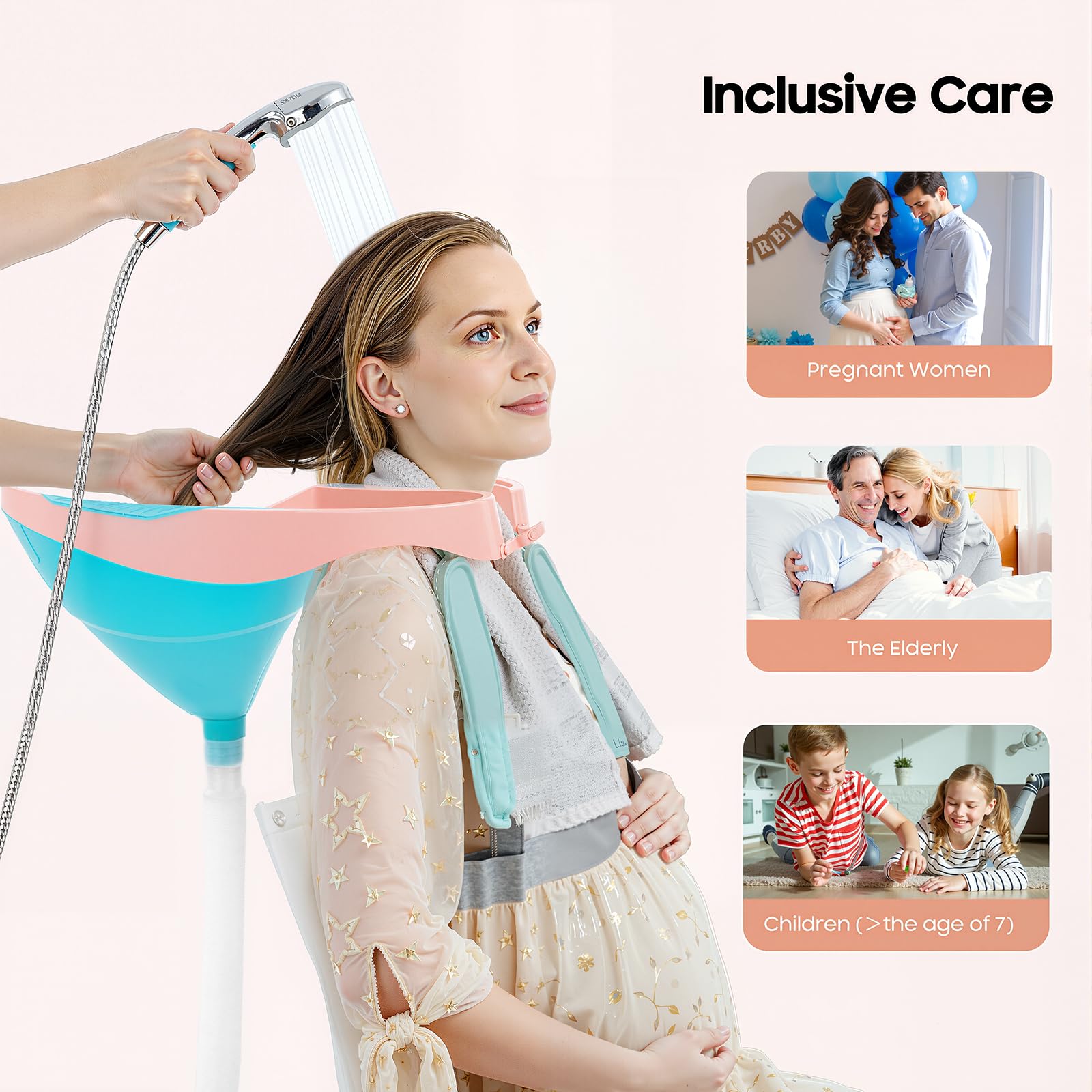 Lavabo portátil para cama, cuidado, plegable, con desagüe, lavabo móvil para postrados en cama, personas mayores y embarazadas, manguera de 60-150 cm