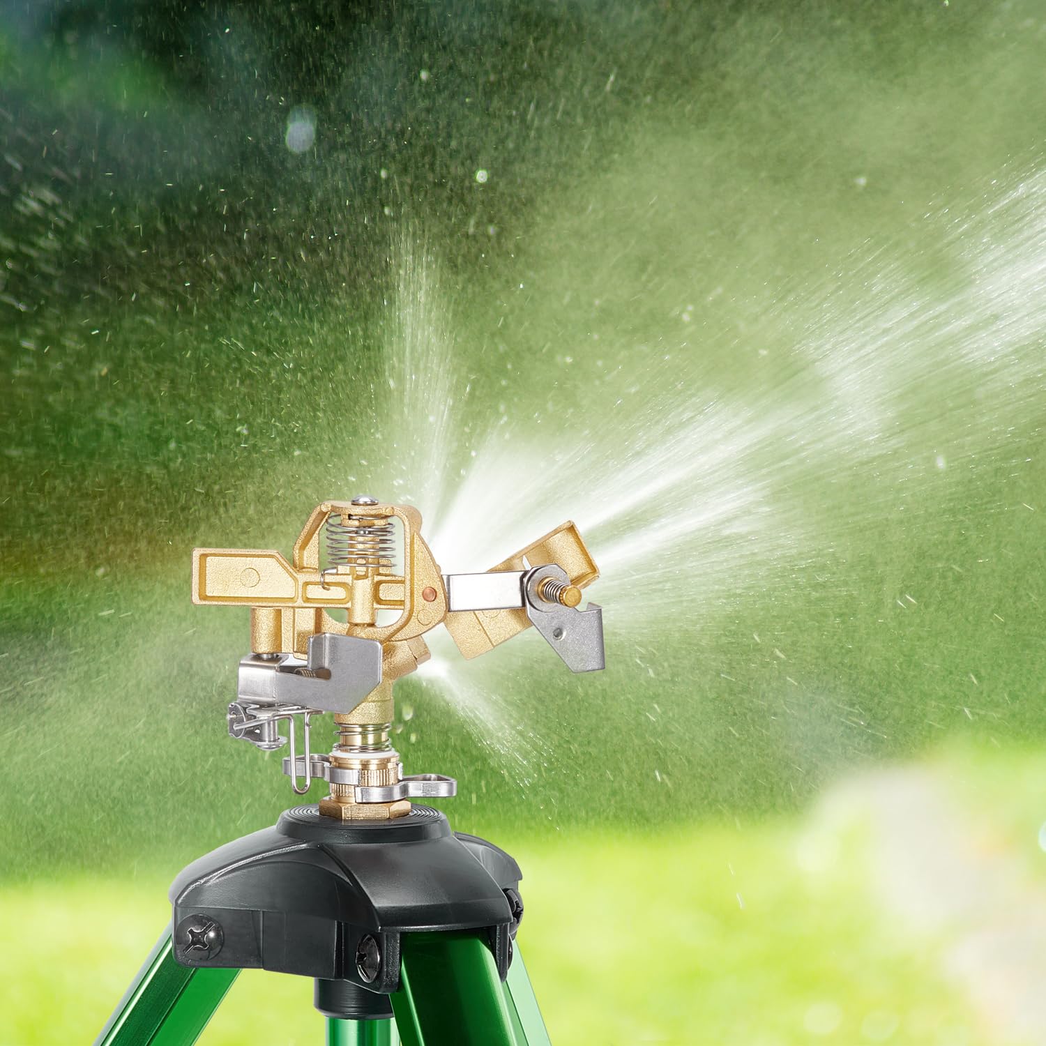 Irrigatori per cortile con ugello testa regolabile, irrigatore per prato con irrigazione a copertura di ampia area a 360 gradi, irrigatori d'acqua in ottone resistente con gambe di estensione,