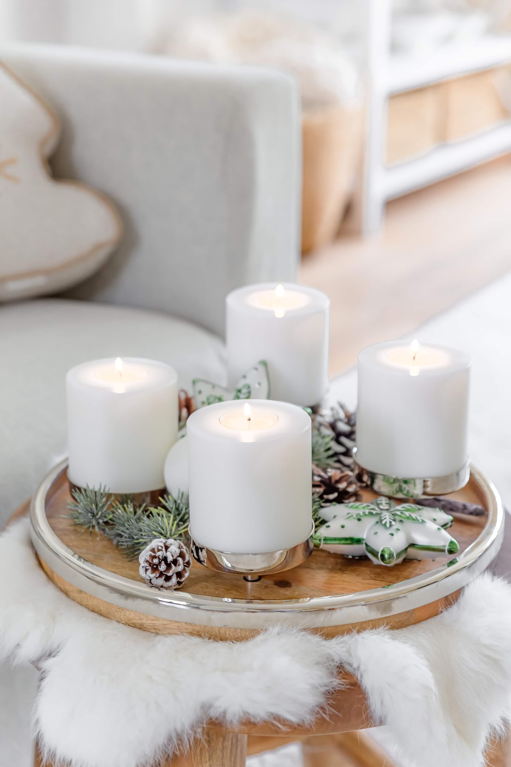 EDZARD Set die 2 candele permanenti Cornelius (altezza 9 cm, diametro 8 cm) bianco, utilizzabile su entrambi i lati per candeline standard e candeline più alte con involucro in plastica