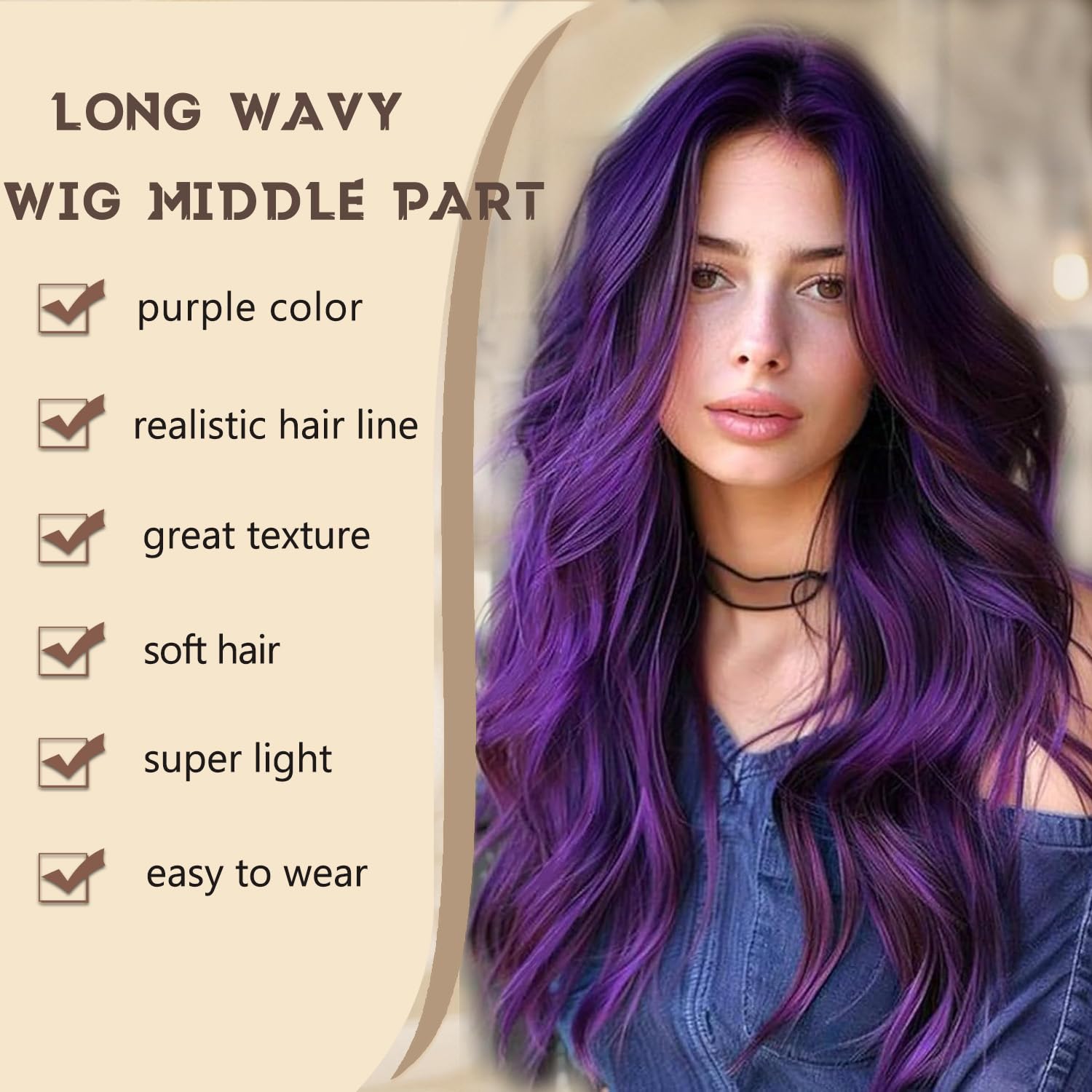 Dark Purple Wig for Women Long Wavy Purple Wig Middle Part 26 Inch Wigs Heat Resistant Synthetic Wig for Daily Use - Image 2