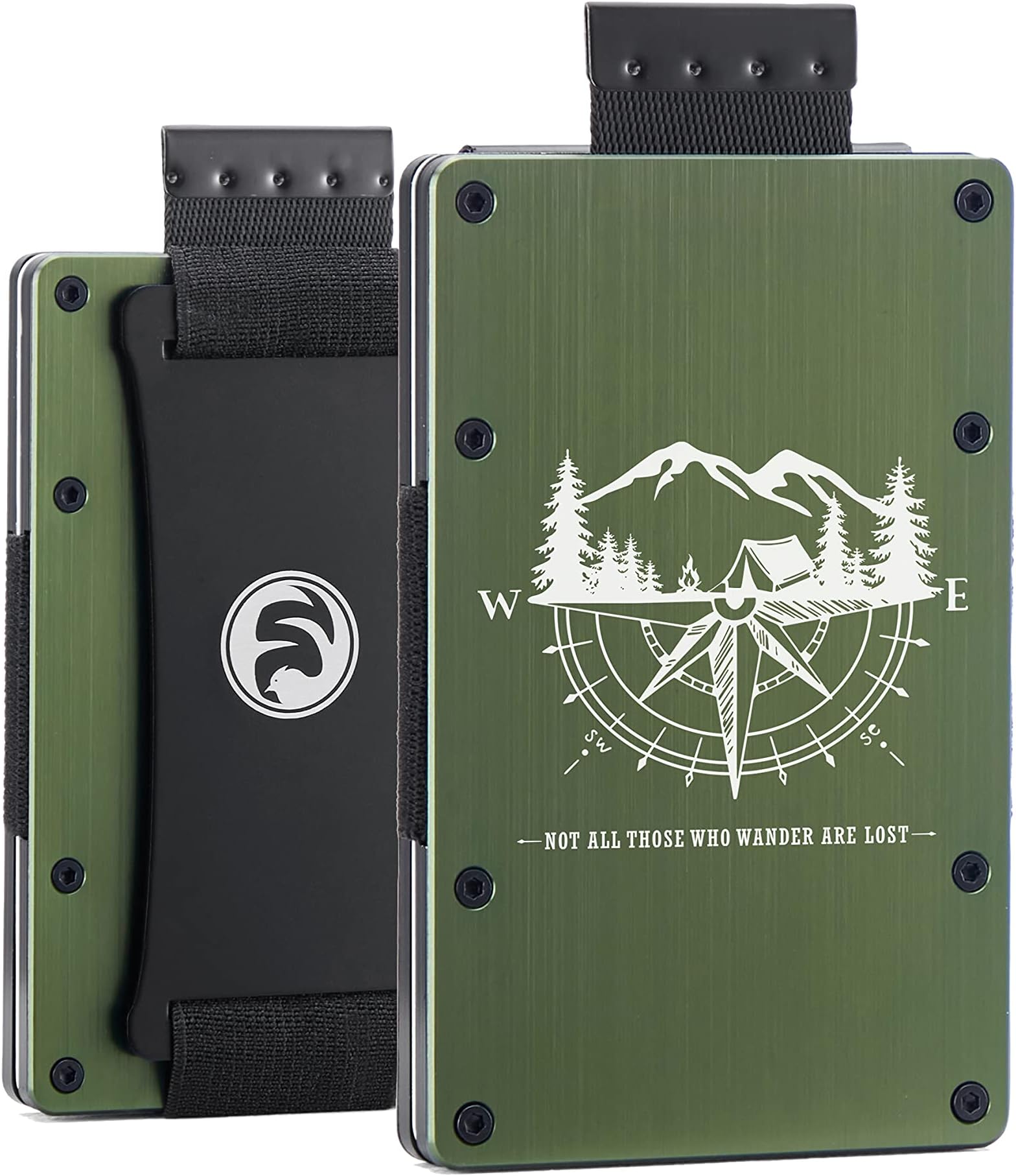 Minimalist Personalized Wallets for Men | Aluminum RFID Blocking Metal Pull Wallet with Cash Strap | Landscape Compass Engraved | Slim Front Pocket EDC Tactical Wallet | Carbon Fiber Card Holder