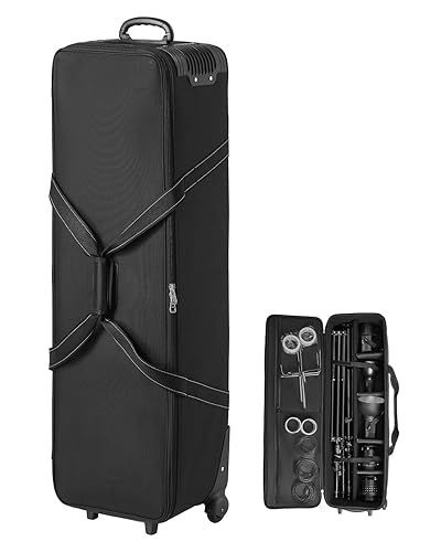 VEVOR Studio Equipment Trolley Case, 46.46 x 14.57 x 11.81 in / 118 x 37 x 30 cm, Rolling Camera Bag, Carrying Bag with Wheels Straps Padded Compartment Handle, for Light Stands, Tripods, Telescopes