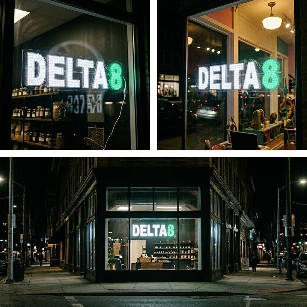EPL DELTA8 WHITE/GREEN, LED 2G Blinking Sign, Eye-catching sign, Super Bright, 7"x30", Remote Control, Business decor, Storefront display