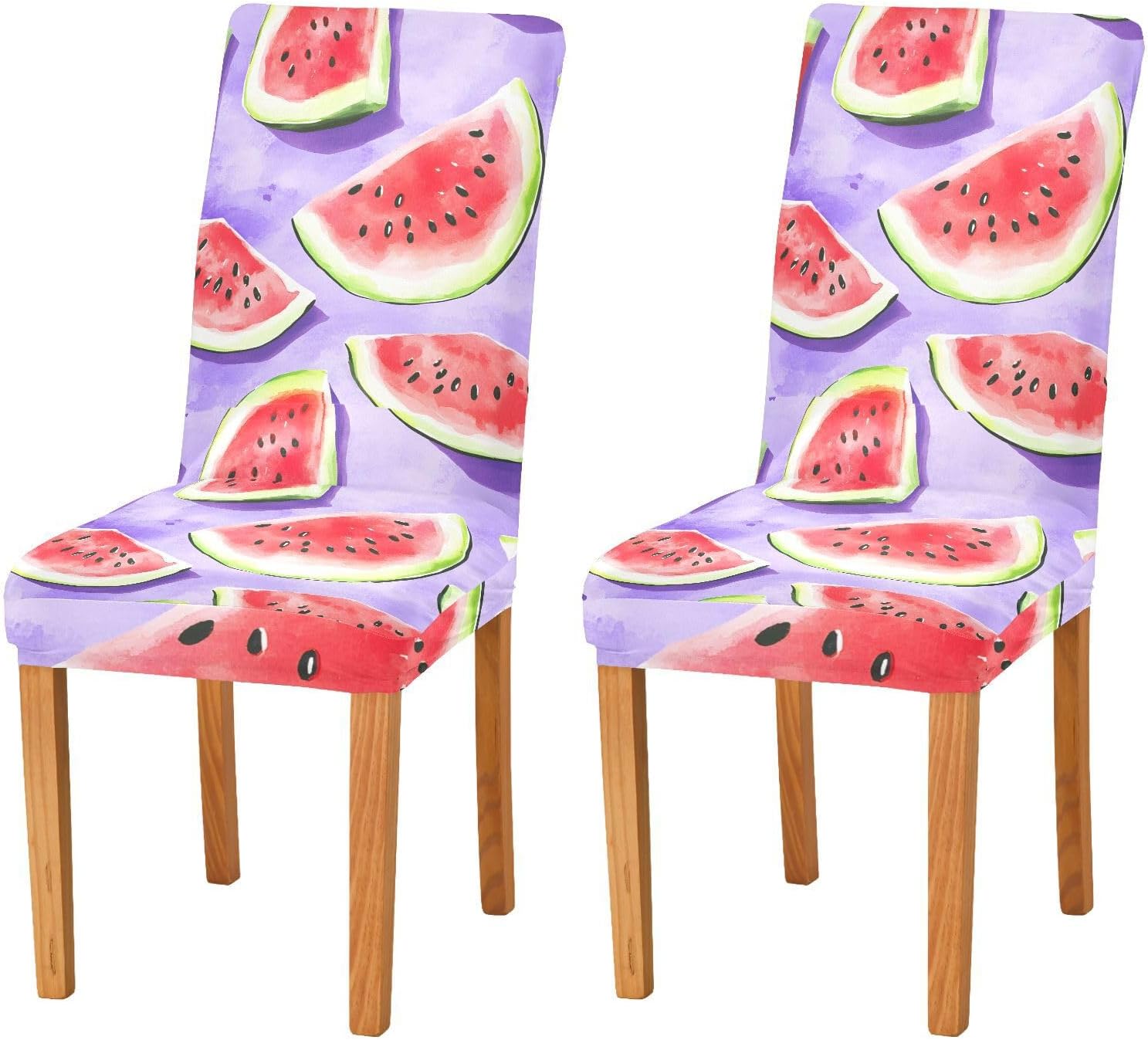ALAZA Chair Covers for Dining Room, Watermelon Purple Background Pattern Stretch Chair Cover Sets Chair Protector Removable Washable for Ktichen Restaurant Hotel