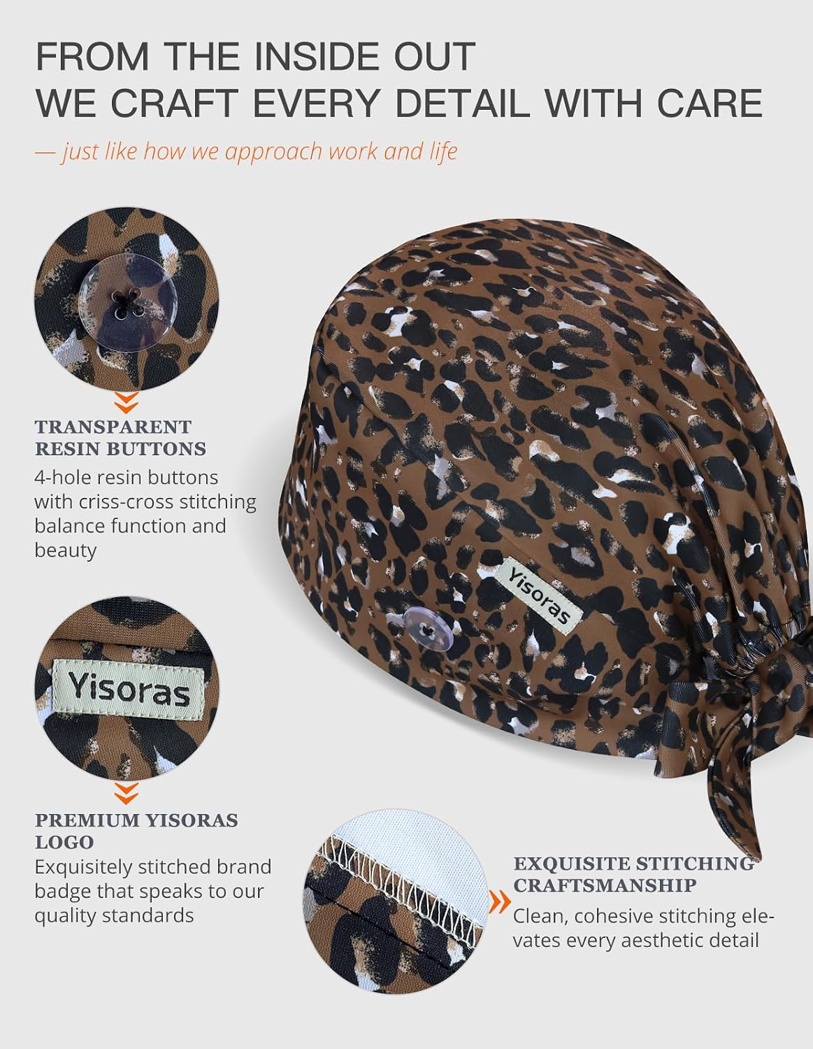 Scrub Caps for Women, Surgical Cap with Sweatband & Buttons