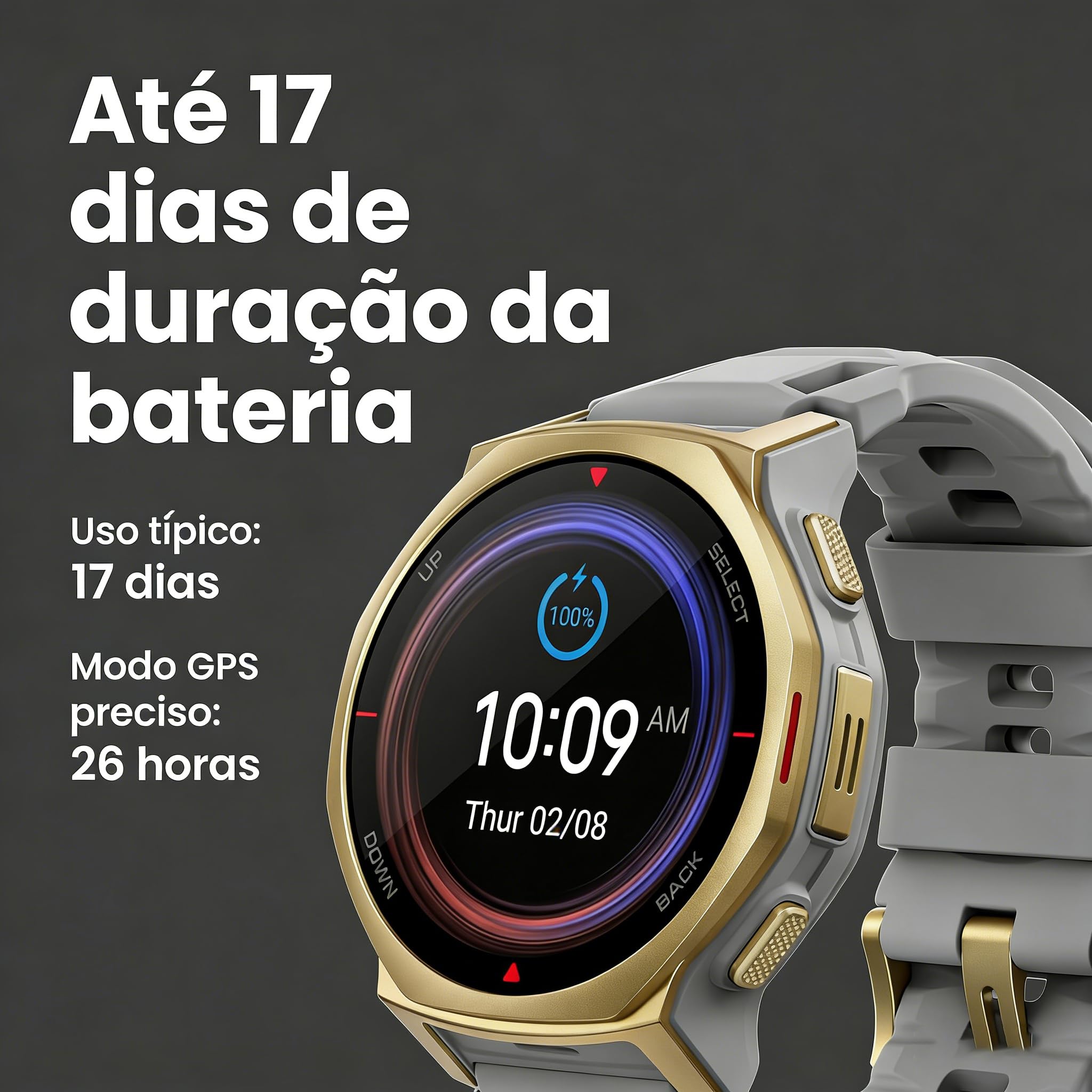 Amazfit T-Rex 3 Pro 48mm Relógio Inteligente Outdoor 10 ATM, 180+
