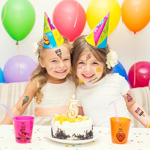 Miniatura 4 de Konsait 176 tatuajes temporales para niños, calcomanías de tatuaje falsas impermeables para niños y niñas, caramelos, piruletas, helados, tatuajes