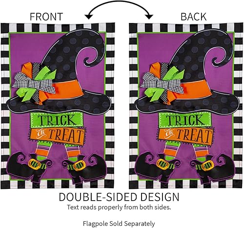Miniatura 4 de Evergreen Flag Bandera de Halloween con apliques de bruja de truco o trato, 12.5 x 18 pulgadas, resistente a la intemperie y a la decoloración,