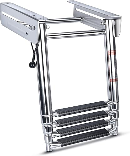 4 Step Ladder Under Platform Telescoping Slide Mount Boat Boarding Ladder, 316 Stainless Steel Heavy Duty Marine Ladder 600lb…